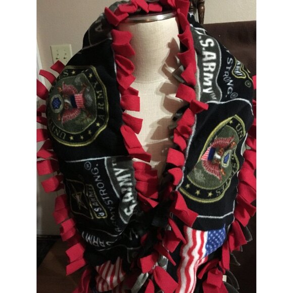 US Army American Flag Double Layer Fringed Scarf Black Red  Adult Handmade - Picture 1 of 2